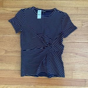 Express Striped Shirt Women’s Small Blue -Tie Front Detail Short Sleeve Top NWT